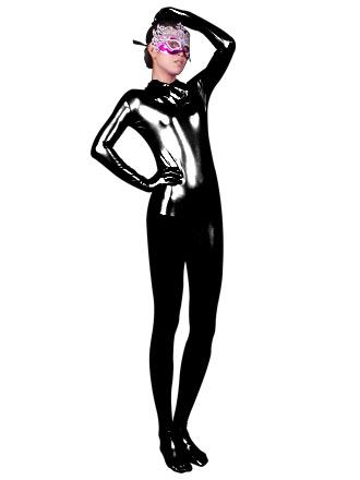 Black Shiny Metallic Zentai Catsuit